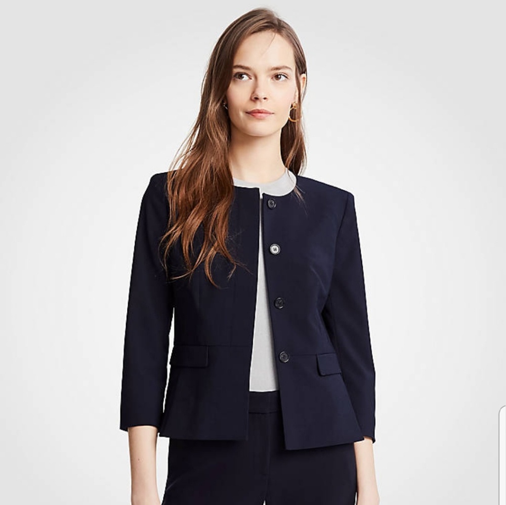 Ann Taylor Seasonless Peplum Jacket Navy sz 14